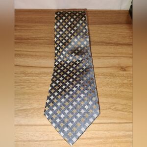 Geoffrey Beene Men's Wide Grey 100% Silk Tie Brown Beige Diamond Pattern